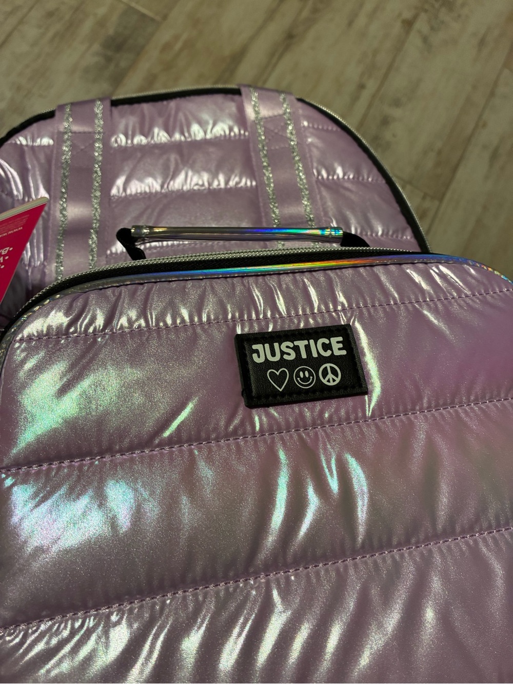 Justice Quilted Shimmer Iridescent Lavender Backpack Set W/ Lunch Bag&Bottle NWT - Picture 7 of 16
